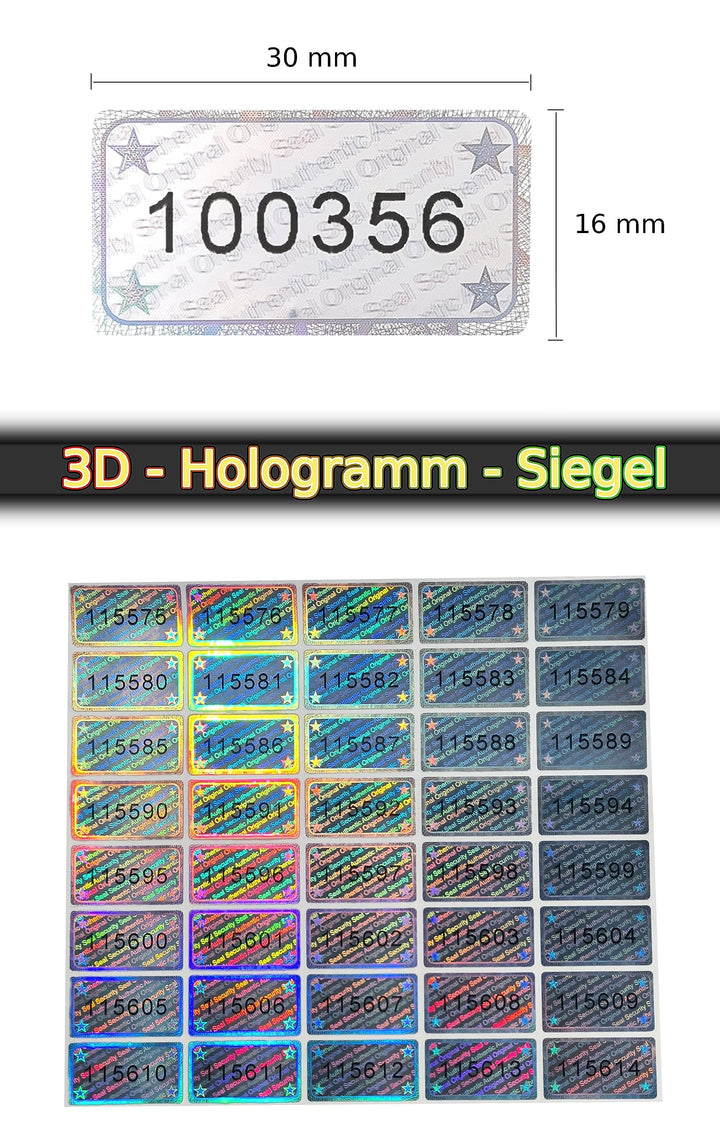 Hologramm-Siegel mit Seriennummer 30x16mm Silber 1215 Stk - Bild 2