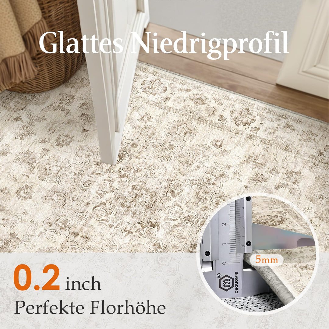 Teppich Vintage 200x300cm Beige Polyester waschbar Wohnzimmer