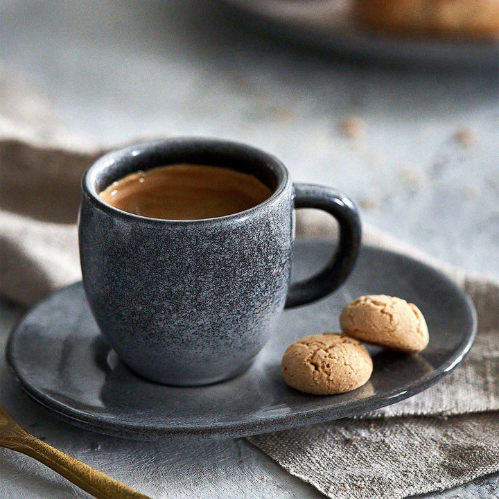 Espressotassen mit Untertassen 4er-Set Steinzeug handgefertigt grau - Bild 5