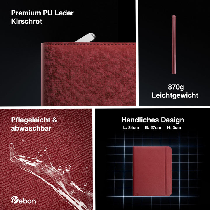 Schreibmappe A4 Kunstleder mit Ringbuch &amp; Reissverschluss, Rot - Bild 8