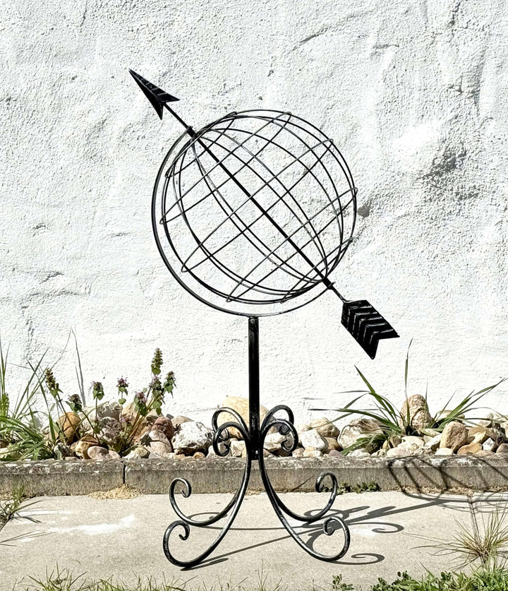 Sonnenuhr Garten Metall Globus Stehend 75 cm Silber Pulverbeschichtet - Bild 3