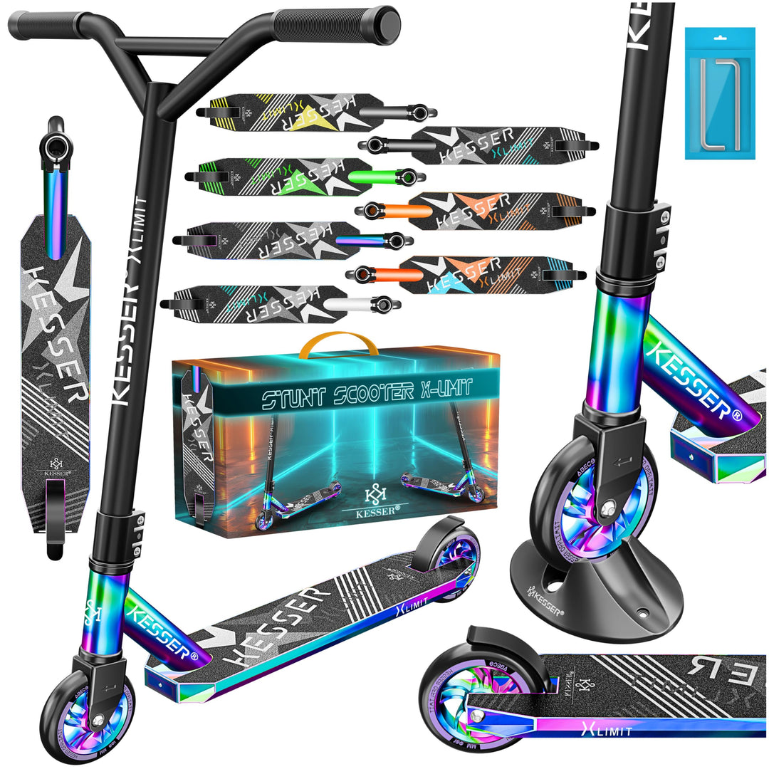 Stunt Scooter 360° Lenkung Aluminium 100mm PU-Räder ABEC 9 Rainbow