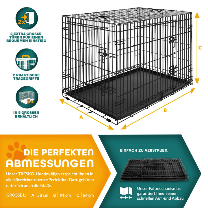 Hundekäfig faltbar Metall 91x58x64 cm mit 2 Türen für Hund &amp; Katze - Bild 5