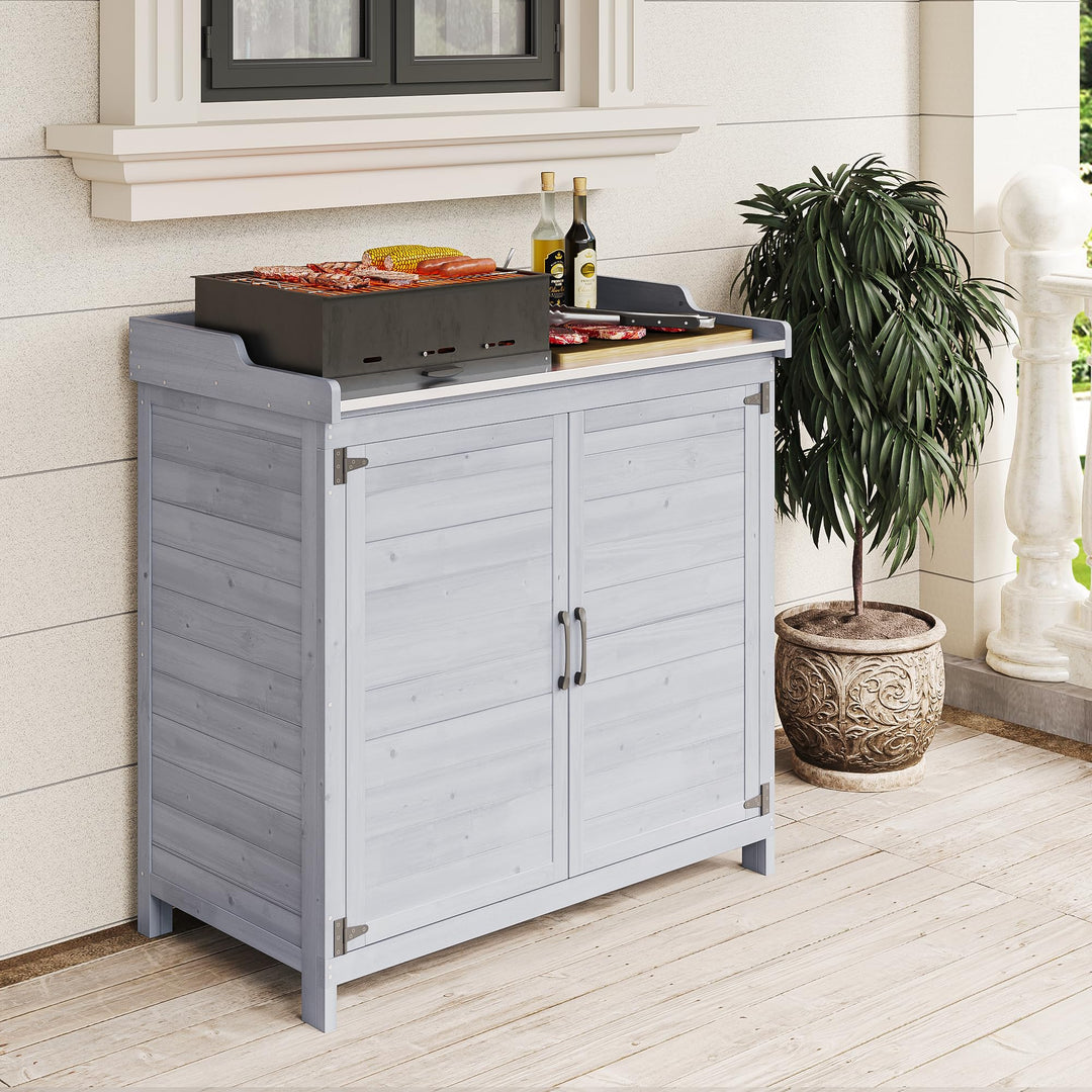 Pflanztisch mit Unterschrank Tannenholz 98x48x95 cm Grau Outdoor - Bild 8