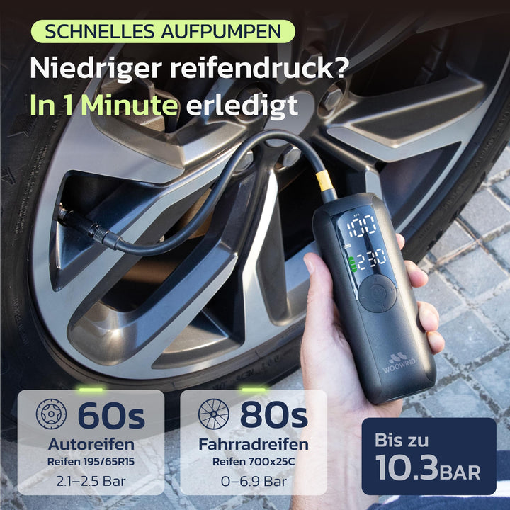 Akku-Luftpumpe 10,3 Bar LCD-Display für Auto, Fahrrad &amp; Motorrad - Bild 2