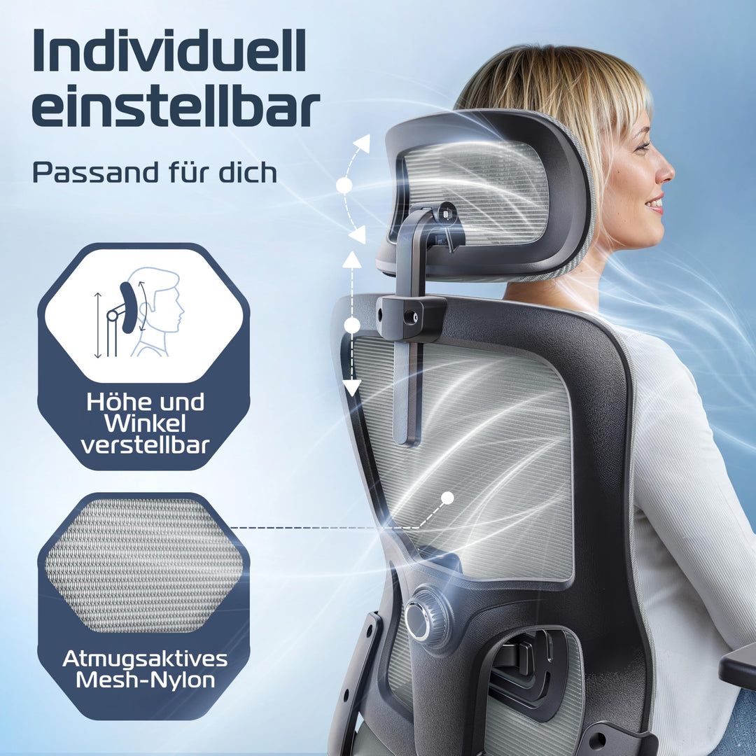 Bürostuhl Ergonomisch Mesh 150 kg bis 190 cm mit Lordosenstütze - Bild 4