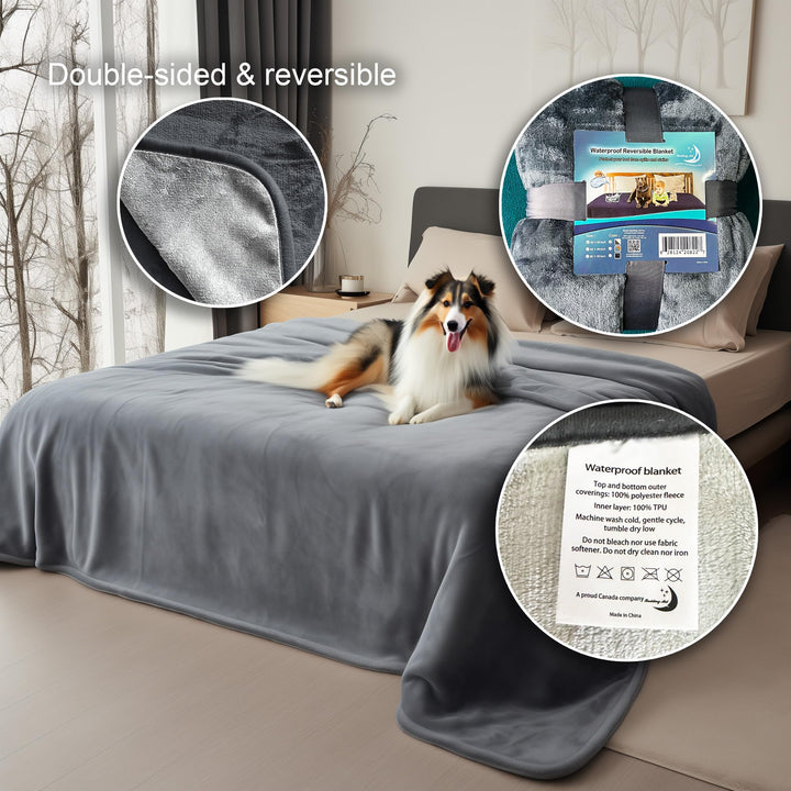 Hundedecke wasserdicht wendbar Flanell 203x229cm Dunkelgrau/Hellgrau - Bild 7