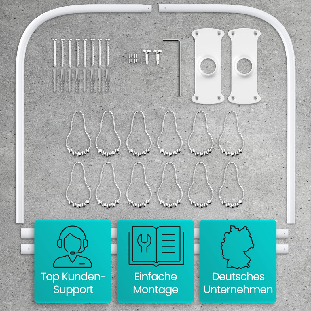 Duschvorhangstange L-Form U-Form 6-in-1 Aluminium mit 12 Ringen - Bild 6