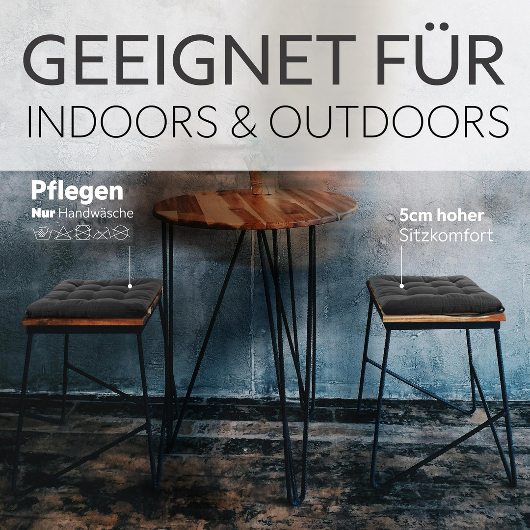 Sitzkissen 40x40x5 cm 6er-Set gesteppt Indoor Outdoor Anthrazit - Bild 5