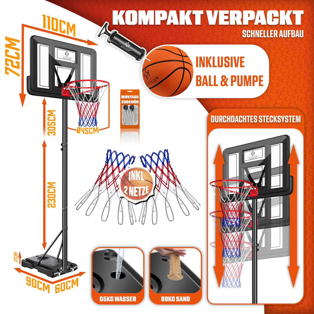 Basketballkorb mit Ständer höhenverstellbar 230–305 cm mit Rollen - Bild 2