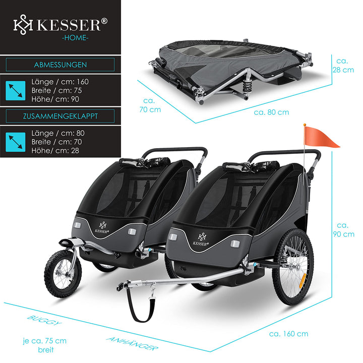 Fahrradanhänger 2-in-1 mit Jogger-Funktion für 1-2 Kinder bis 40 kg - Bild 7