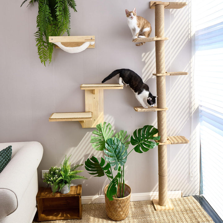 Katzenbaum Deckenhoch 206 cm Gummibaumholz Wandmontage 5 Etagen - Bild 8