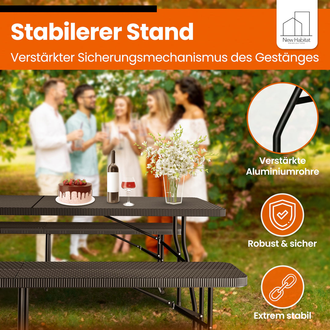 Bierzeltgarnitur Polyrattan klappbar 180 cm für 8 Personen - Bild 7
