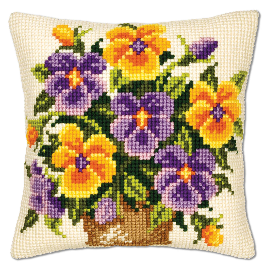 Kreuzstich Stickset Kissen Veilchen vorgedruckt 40x40 cm Anfänger