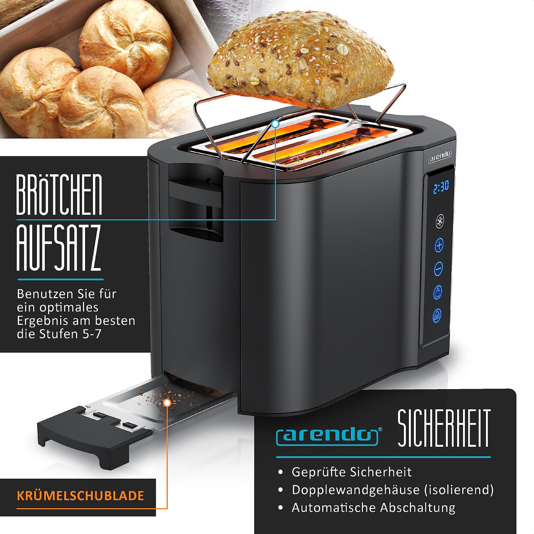 Toaster 2 Scheiben Edelstahl Touchpanel 800W mit Brötchenaufsatz 7 Bräunungsgrade - Bild 4