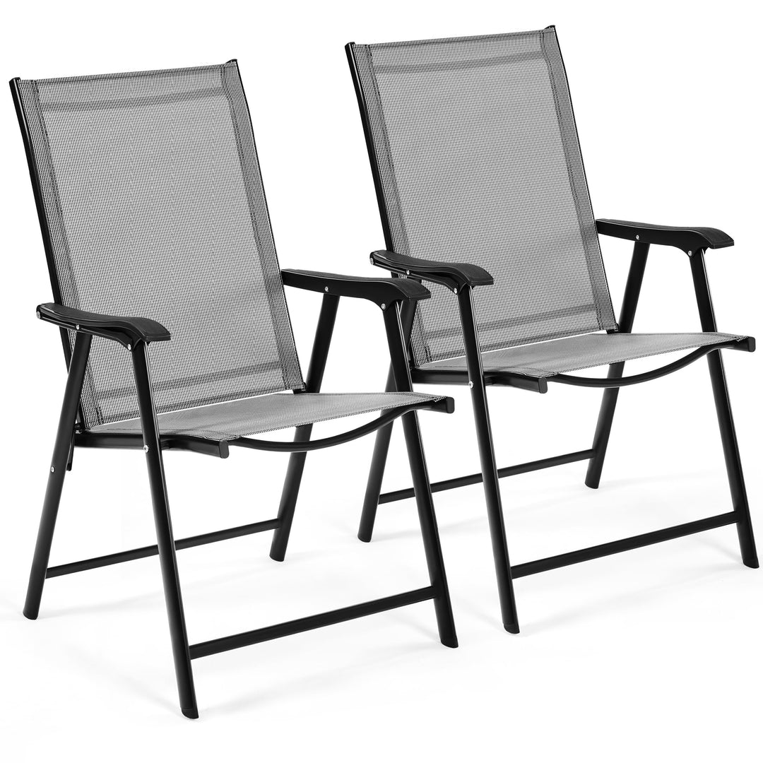Gartenstuhl-Set 2x Klappstuhl Hochlehner Texteline mit Armlehnen grau