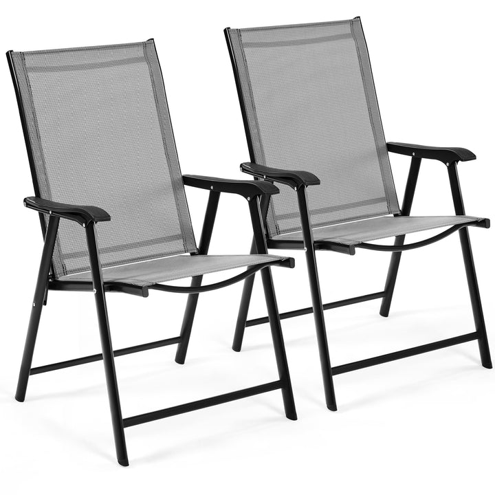 Gartenstuhl-Set 2x Klappstuhl Hochlehner Texteline mit Armlehnen grau