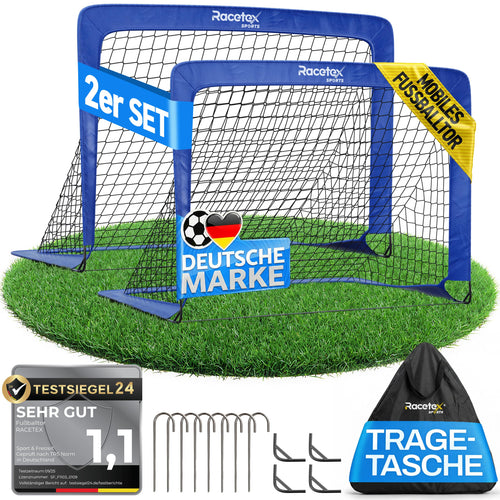 Fussballtor Kinder 2er Set faltbar mit Glasfaserstangen blau