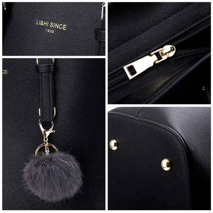 Handtasche Damen Shopper PU-Leder Schwarz mit Haarball 34x29x15 cm - Bild 7