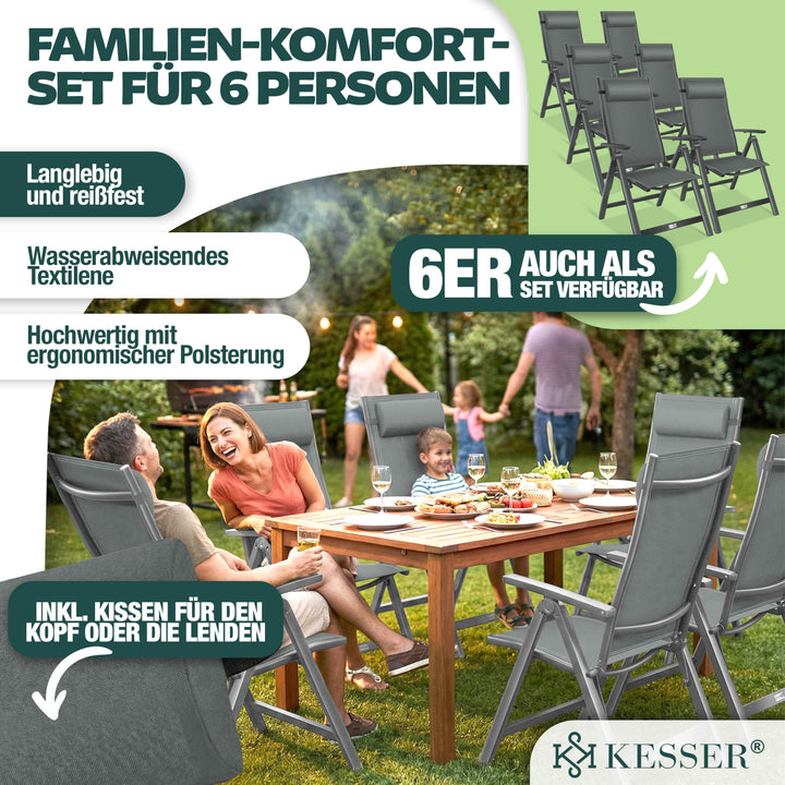 Gartenstuhl Hochlehner Aluminium 6er-Set klappbar mit Kopfkissen anthrazit - Bild 4