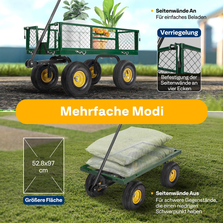 Gartenwagen Bollerwagen 400 kg Stahl abnehmbare Seitenwände - Bild 3