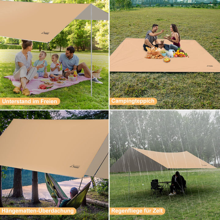 Camping Tarp 4x3m wasserdicht Ripstop Polyester mit Zubehör - Bild 6