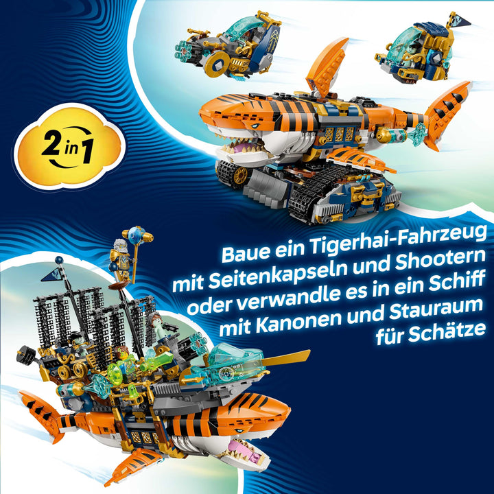 Klemmbaustein-Set 2-in-1 Tigerhai-Fahrzeug &amp; Piratenschiff 1548 Teile ab 9 Jahren - Bild 3