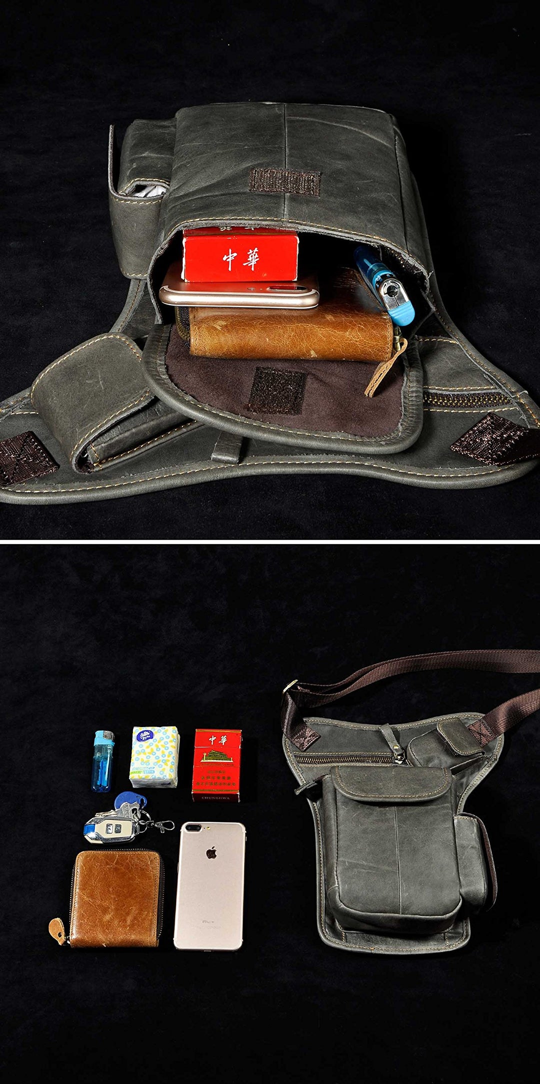 Beinholster Echtleder Grau Hüft-Beintasche für Motorrad &amp; Outdoor - Bild 7