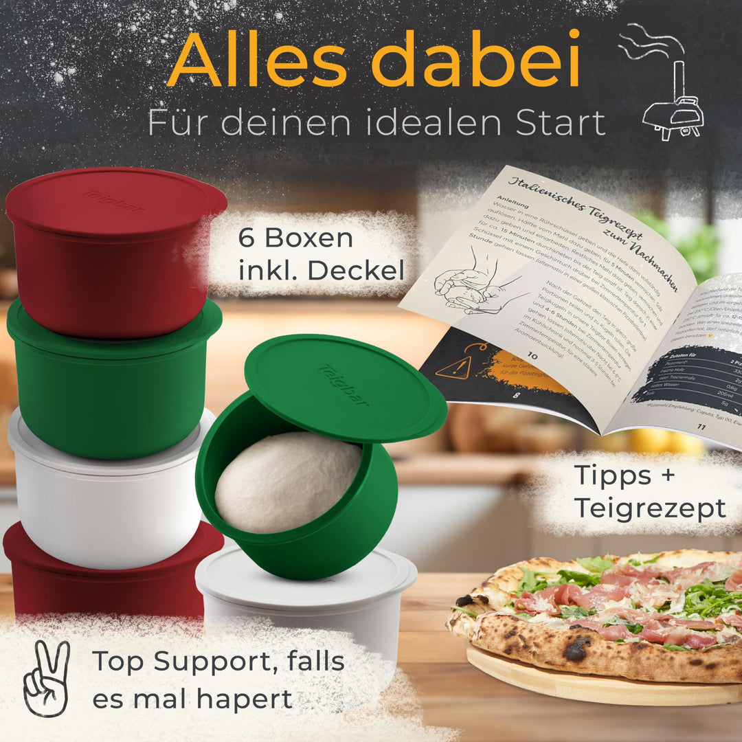 Pizzaballenbox Silikon 6er-Set mit Deckel für bis 350g Teig - Bild 6