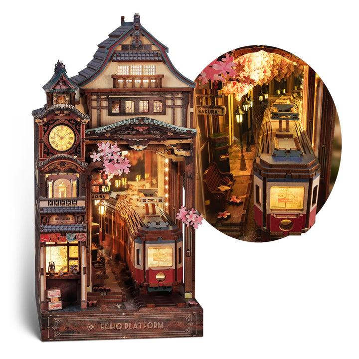 Book Nook Sakura-Bahnhof 3D Holzpuzzle mit LED 330 Teile