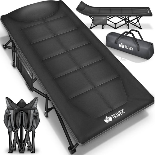 Campingbett klappbar mit Kopfpolster und Seitentasche bis 280 kg
