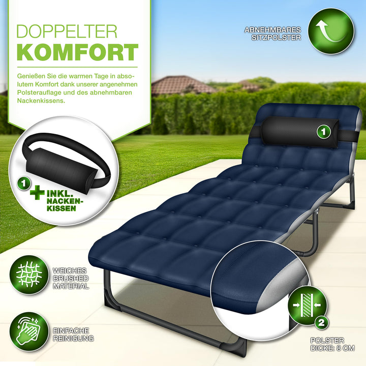 Campingbett klappbar mit Nackenkissen &amp; Seitentasche 200 kg - Bild 2