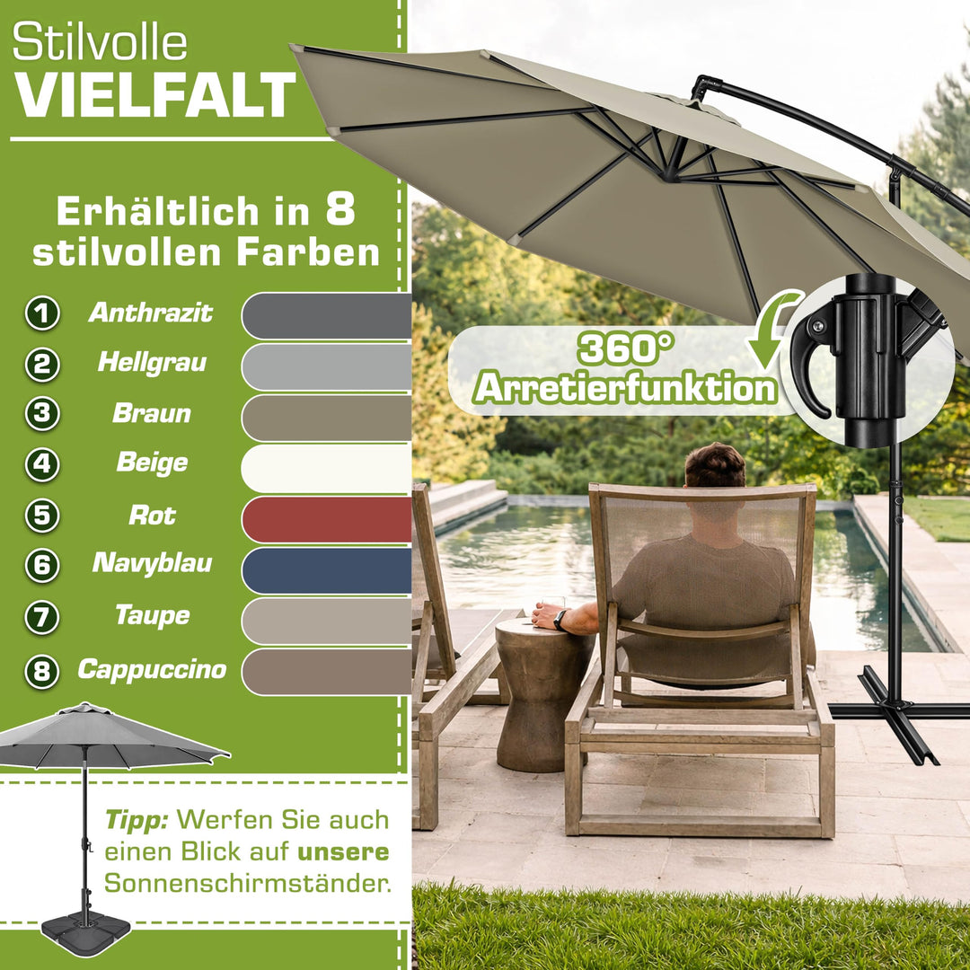Ampelschirm Ø 350 cm Aluminium UV50+ mit Kurbel und Abdeckung - Bild 5
