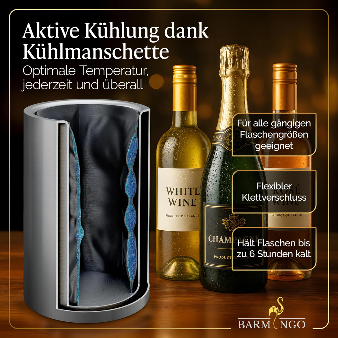 Weinkühler Edelstahl doppelwandig mit 2 Kühlmanschetten bis 6h - Bild 6
