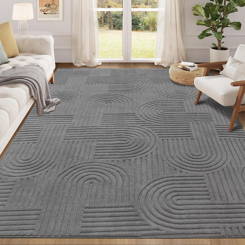 Kurzflor Teppich 160x230 cm waschbar 3D-Muster rutschfest Grau