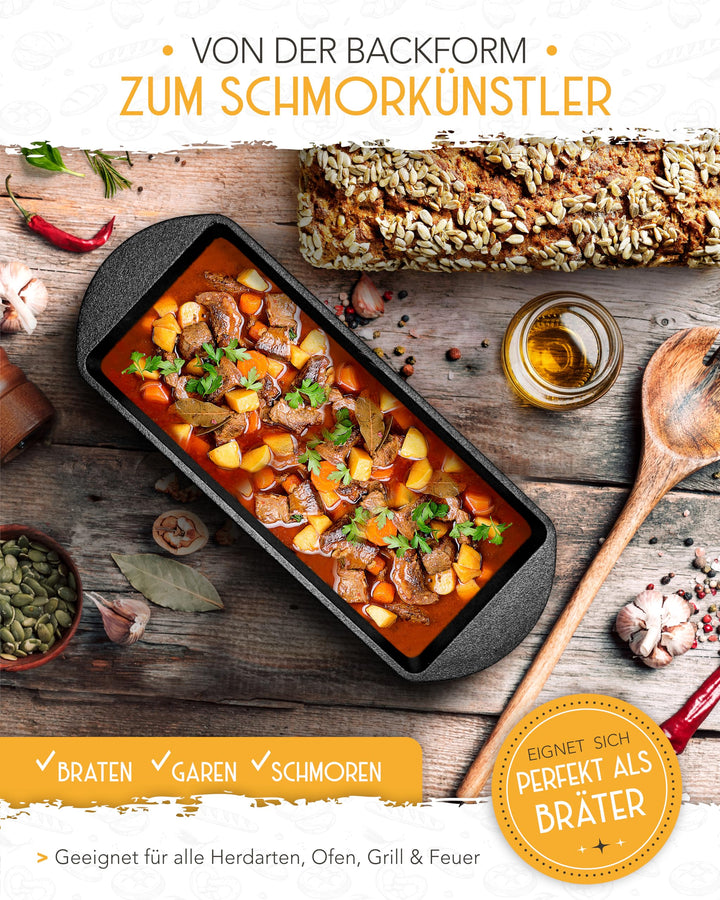 Brotbackform Gusseisen mit Deckel rechteckig 28 cm - Bild 5