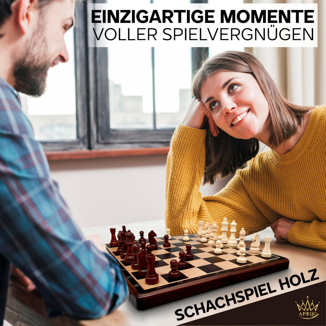 Schachspiel Massivholz 38x38cm mit Metallverschluss &amp; 2 Extra-Damen - Bild 8