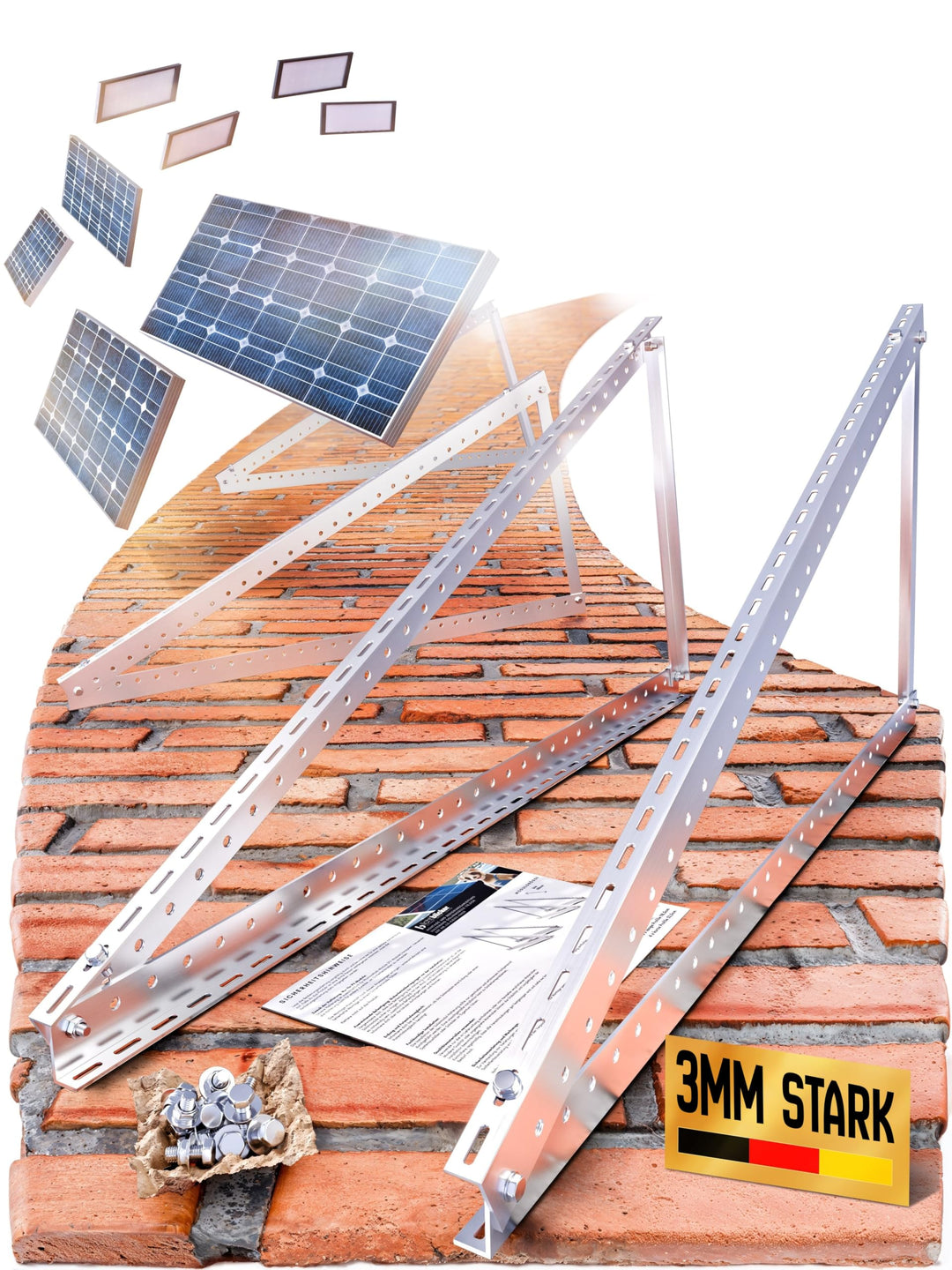 Balkonkraftwerk Halterung Aluminium 118 cm für 2 Solarmodule 4er-Set