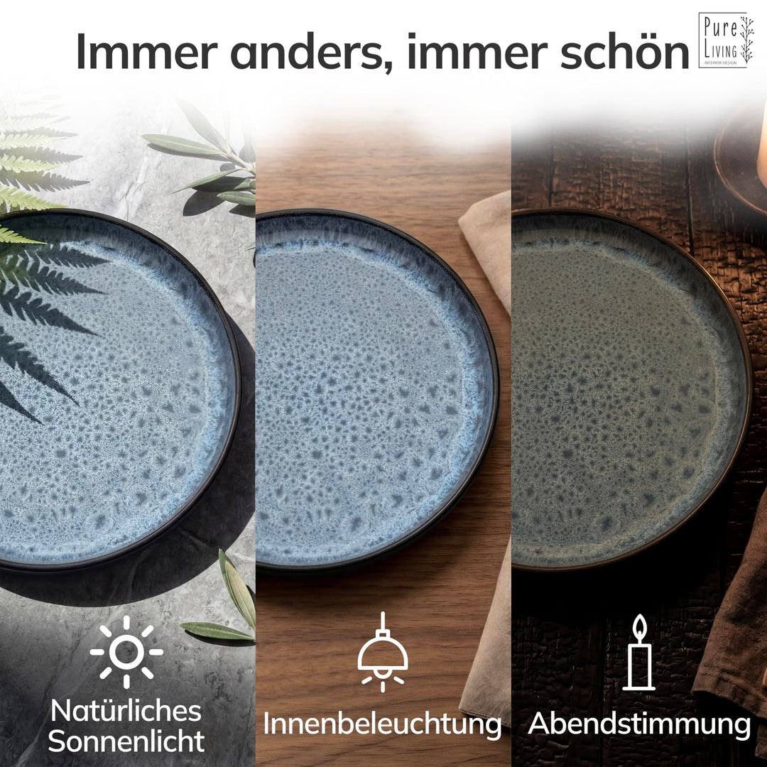 Steingut Geschirrset 24-teilig für 6 Personen Graublau Matt - Bild 9