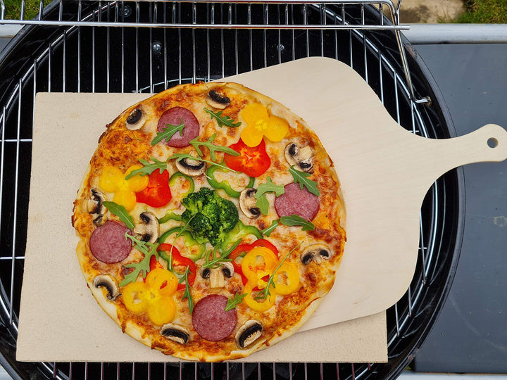 Pizzastein Schamotte 40x30x3 cm mit Holzschieber für Backofen &amp; Grill - Bild 2