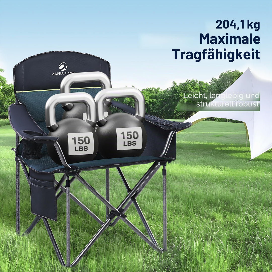 Campingstuhl faltbar XXL 200 kg Tragkraft mit Kühltasche Stahl - Bild 6