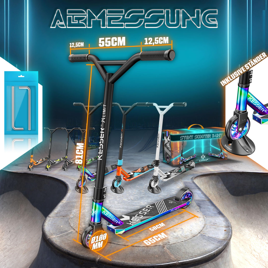 Stunt Scooter 360° Lenkung Aluminium 100mm PU-Räder ABEC 9 Rainbow - Bild 8