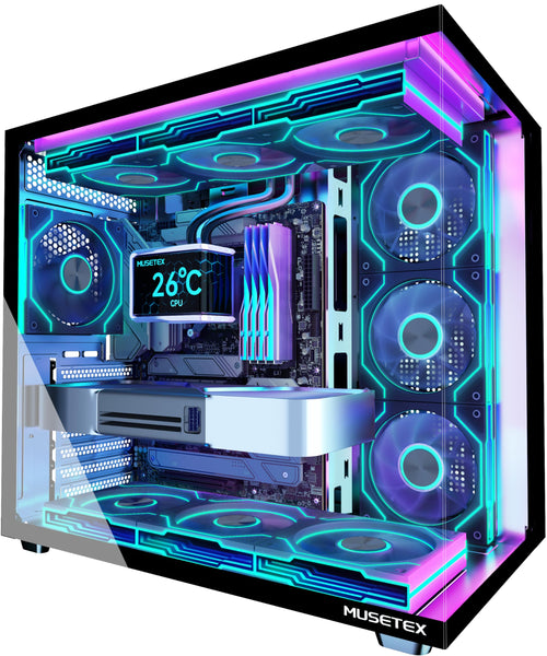 PC Gehäuse ATX Mid Tower 7 ARGB Infinity Mirror Lüfter 270° Glas