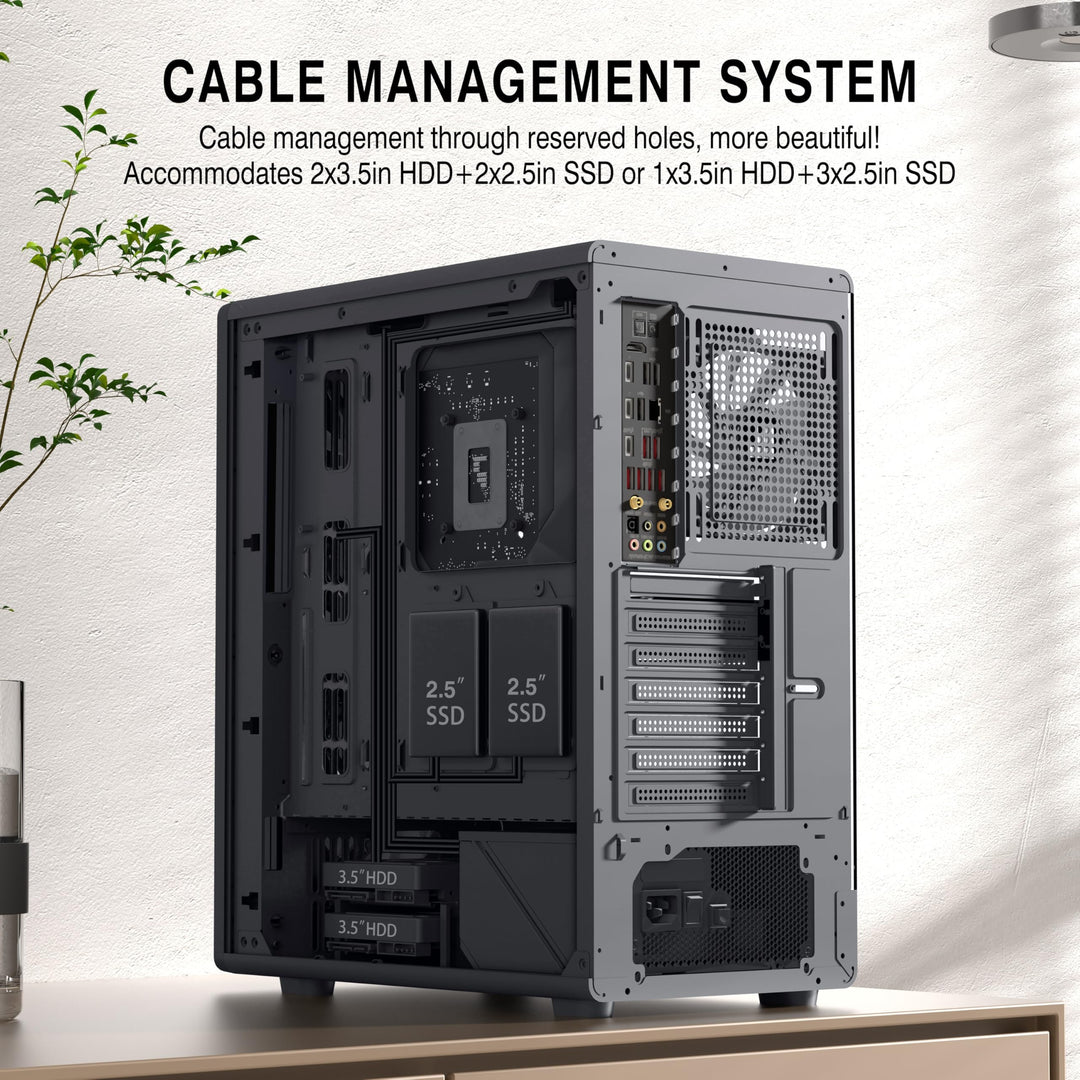 PC-Gehäuse ATX Mid-Tower Walnussholz-Front ARGB 4 Lüfter Schwarz - Bild 5