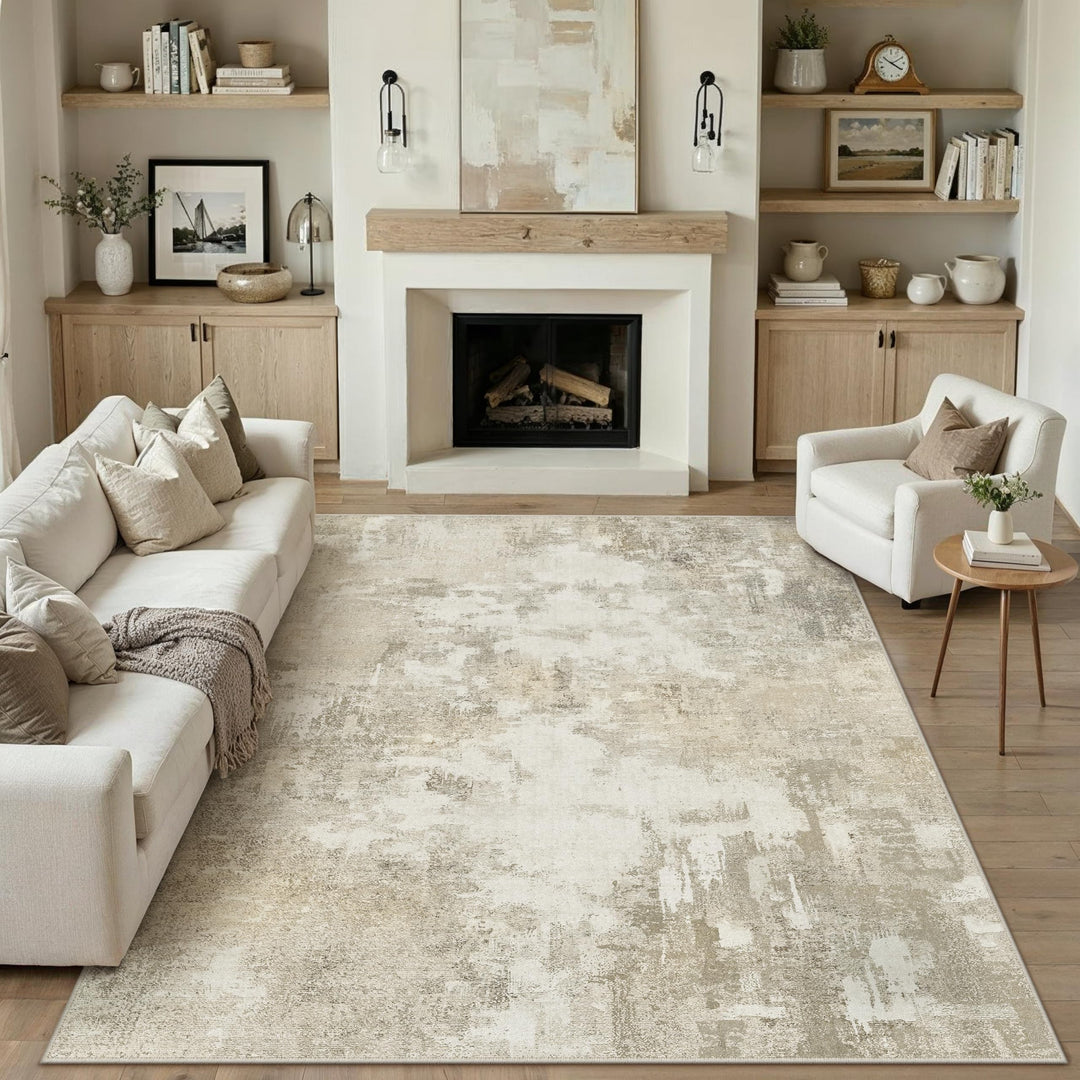 Kurzflor Teppich Kunstwolle 200x300 cm rutschfest waschbar Beige