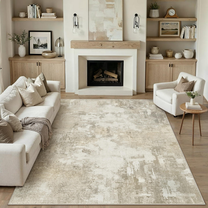 Kurzflor Teppich Kunstwolle 200x300 cm rutschfest waschbar Beige