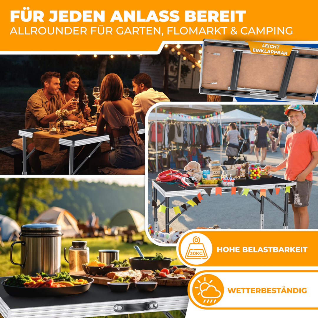 Klapptisch 3-teilig höhenverstellbar 100x60cm bis 90kg Belastung - Bild 4