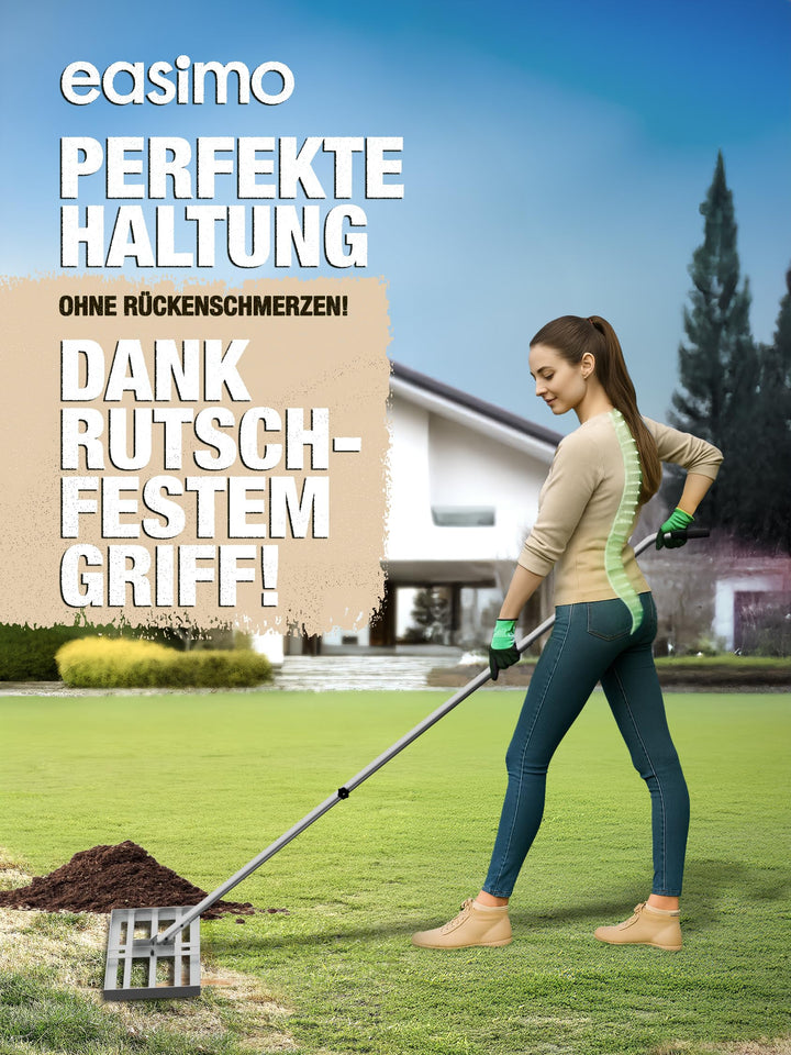 Rasen Rakel Stahl 114x25 cm mit 2,13 m Stiel zur Rasennivellierung - Bild 3