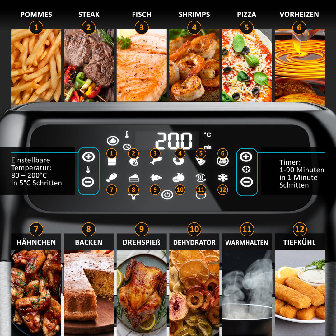 Heissluftfritteuse XXL 12 Liter 8-in-1 mit Touchscreen BPA-frei - Bild 4