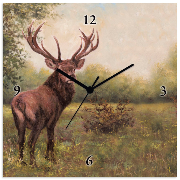 Wanduhr lautlos Aluminium 30x30 cm Hirsch-Motiv quadratisch